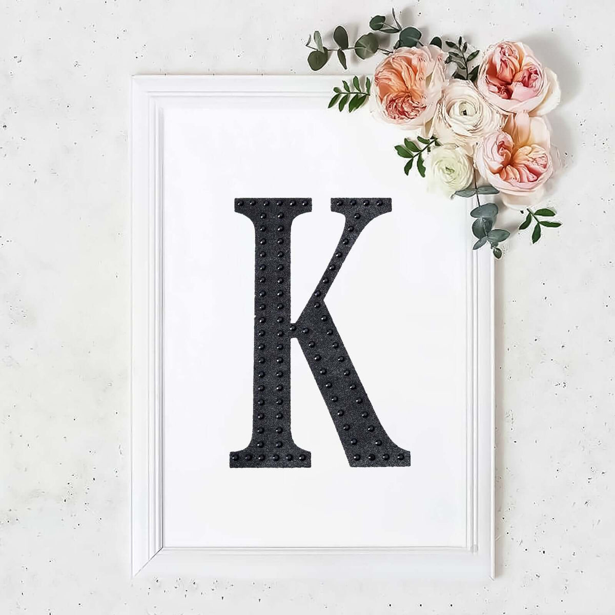 Decorative Rhinestone Alphabet "K" Letter Stickers, Glitter Adhesive Craft Letters Black DIY Sparkle Embellishments 8"