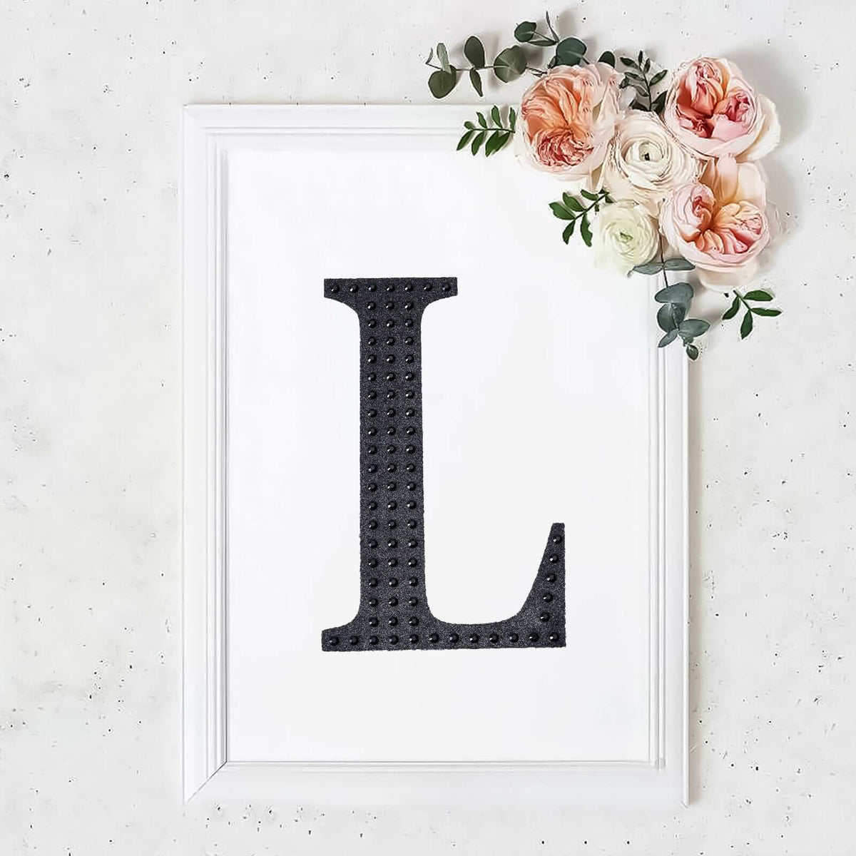 Decorative Rhinestone Alphabet "L" Letter Stickers, Glitter Adhesive Craft Letters Black DIY Sparkle Embellishments 8"