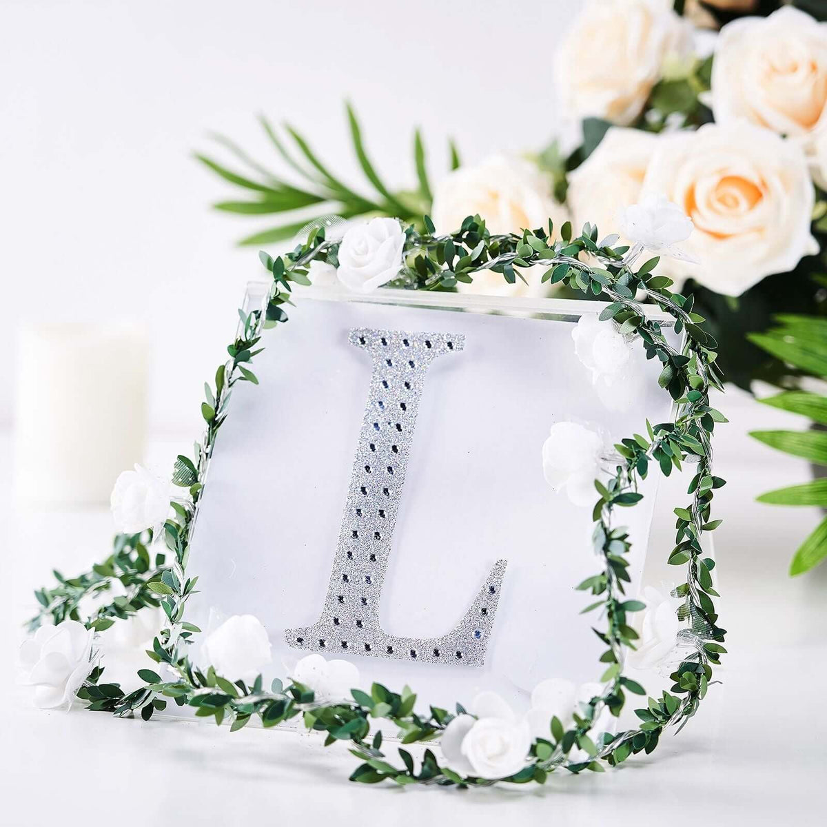 Decorative Rhinestone Alphabet "L" Letter Stickers, Glitter Adhesive Craft Letters Silver DIY Sparkle Embellishments 6"