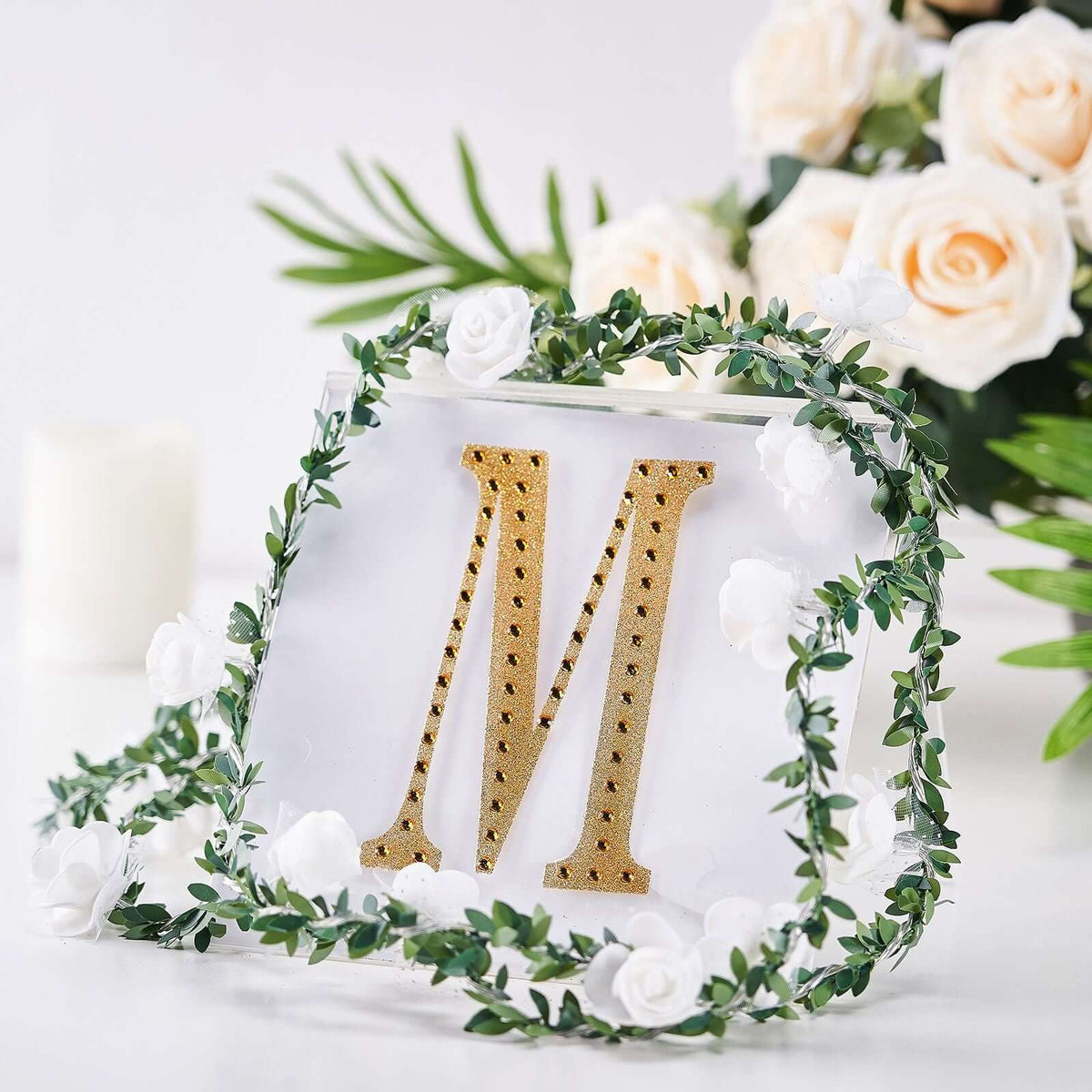 Decorative Rhinestone Alphabet "M" Letter Stickers, Glitter Adhesive Craft Letters Gold DIY Sparkle Embellishments 6"