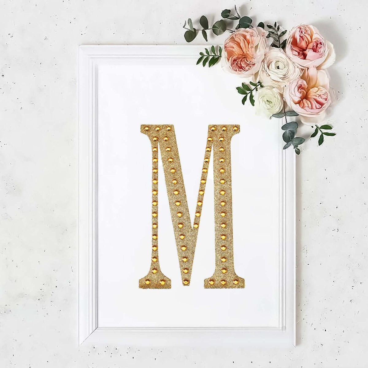 Decorative Rhinestone Alphabet "M" Letter Stickers, Glitter Adhesive Craft Letters Gold DIY Sparkle Embellishments 8"