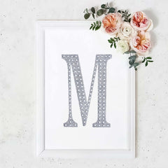 Decorative Rhinestone Alphabet "M" Letter Stickers, Glitter Adhesive Craft Letters Silver DIY Sparkle Embellishments 8"