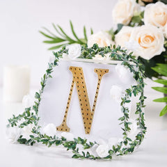 Decorative Rhinestone Alphabet "N" Letter Stickers, Glitter Adhesive Craft Letters Gold DIY Sparkle Embellishments 6"