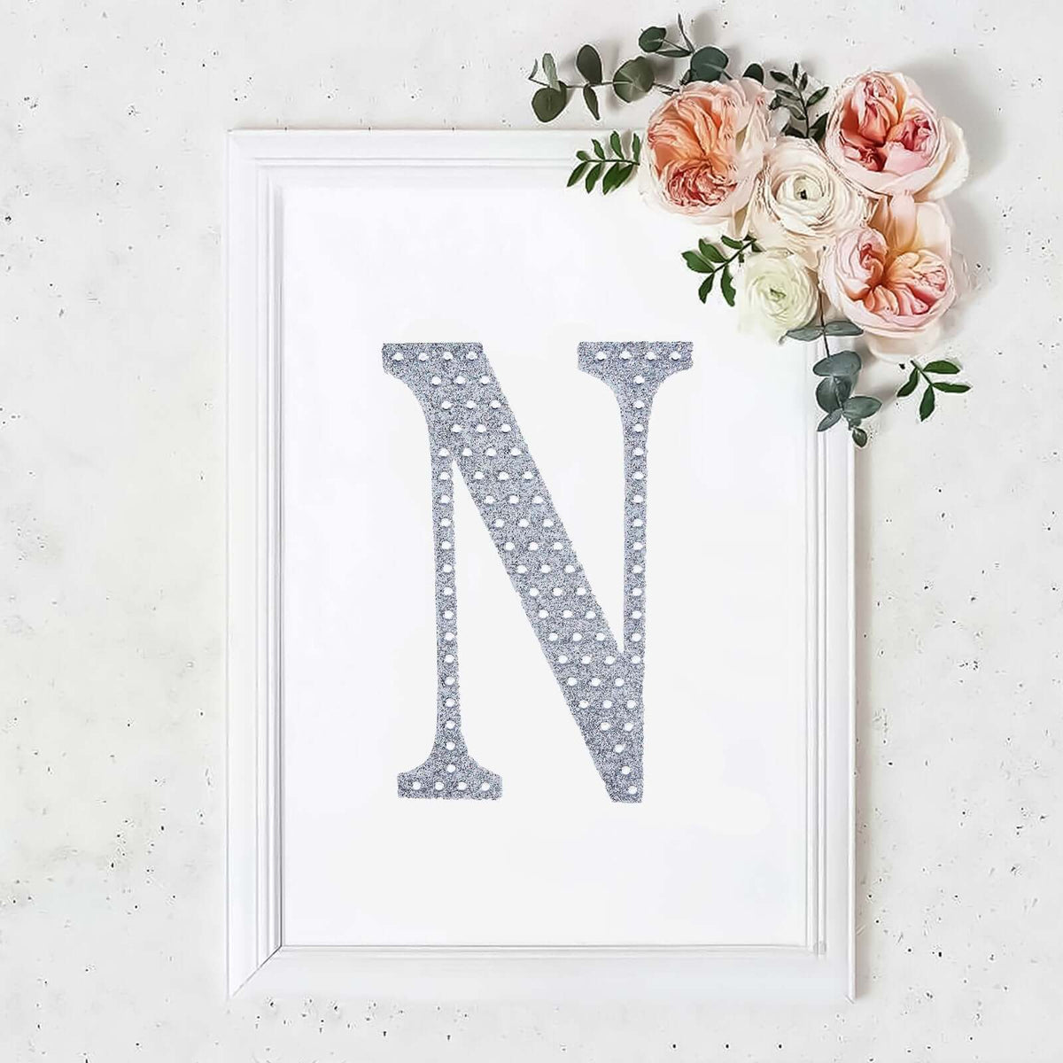 Decorative Rhinestone Alphabet "N" Letter Stickers, Glitter Adhesive Craft Letters Silver DIY Sparkle Embellishments 8"