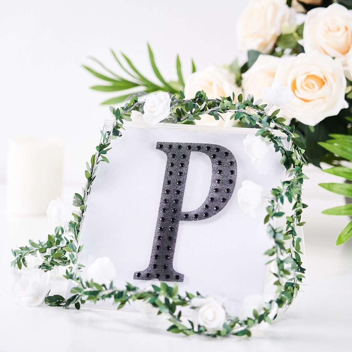 Decorative Rhinestone Alphabet "P" Letter Stickers, Glitter Adhesive Craft Letters Black DIY Sparkle Embellishments 6"