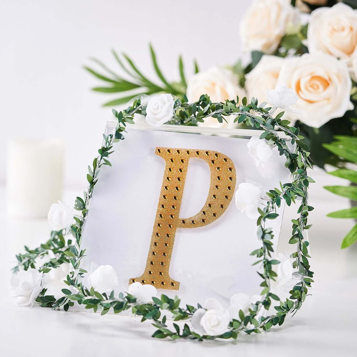 Decorative Rhinestone Alphabet "P" Letter Stickers, Glitter Adhesive Craft Letters Gold DIY Sparkle Embellishments 6"