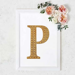 Decorative Rhinestone Alphabet "P" Letter Stickers, Glitter Adhesive Craft Letters Gold DIY Sparkle Embellishments 8"