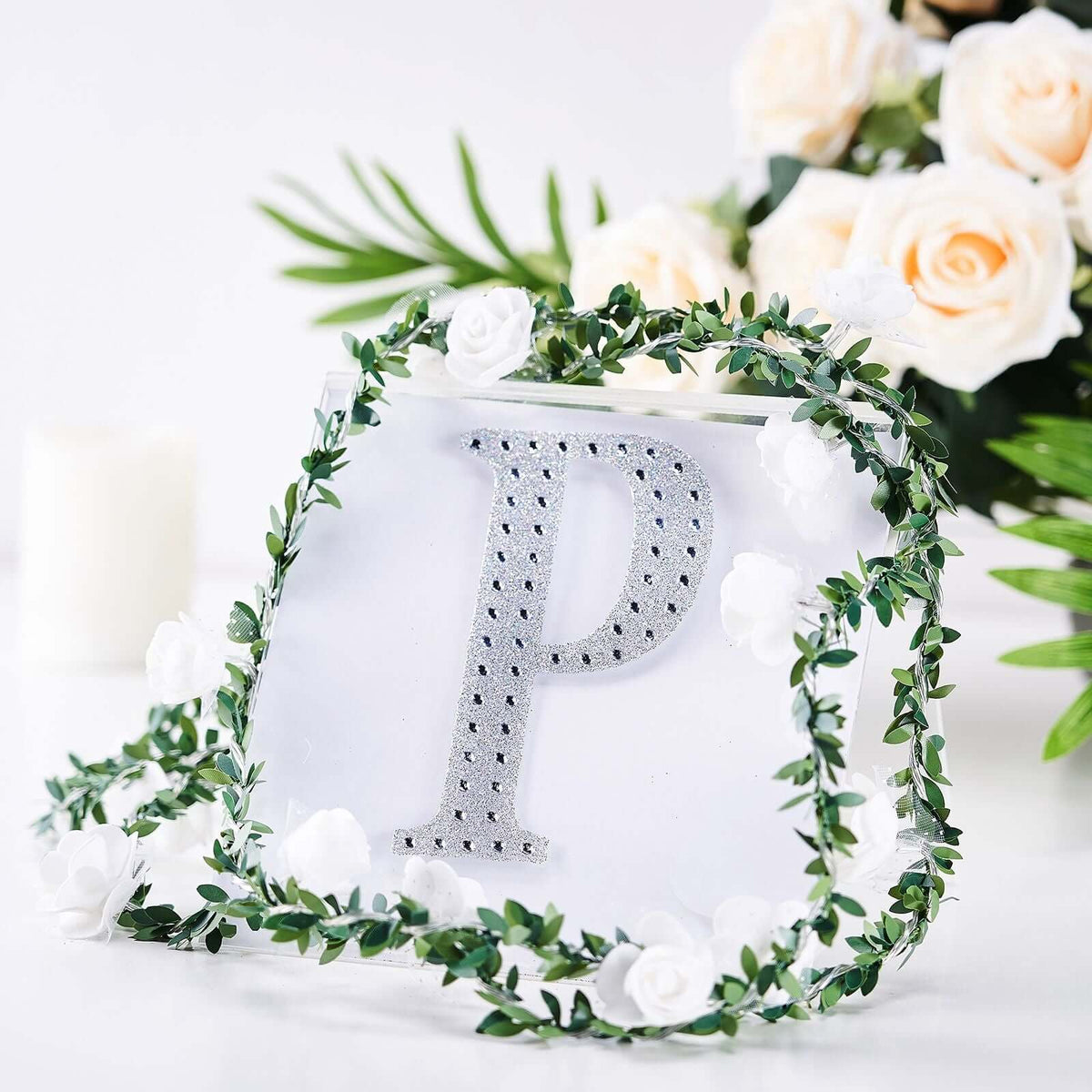 Decorative Rhinestone Alphabet "P" Letter Stickers, Glitter Adhesive Craft Letters Silver DIY Sparkle Embellishments 6"
