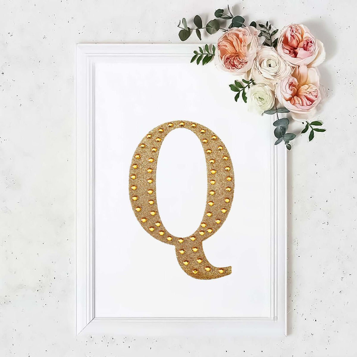 Decorative Rhinestone Alphabet "Q" Letter Stickers, Glitter Adhesive Craft Letters Gold DIY Sparkle Embellishments 8"