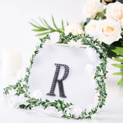 Decorative Rhinestone Alphabet "R" Letter Stickers, Glitter Adhesive Craft Letters Black DIY Sparkle Embellishments 4"