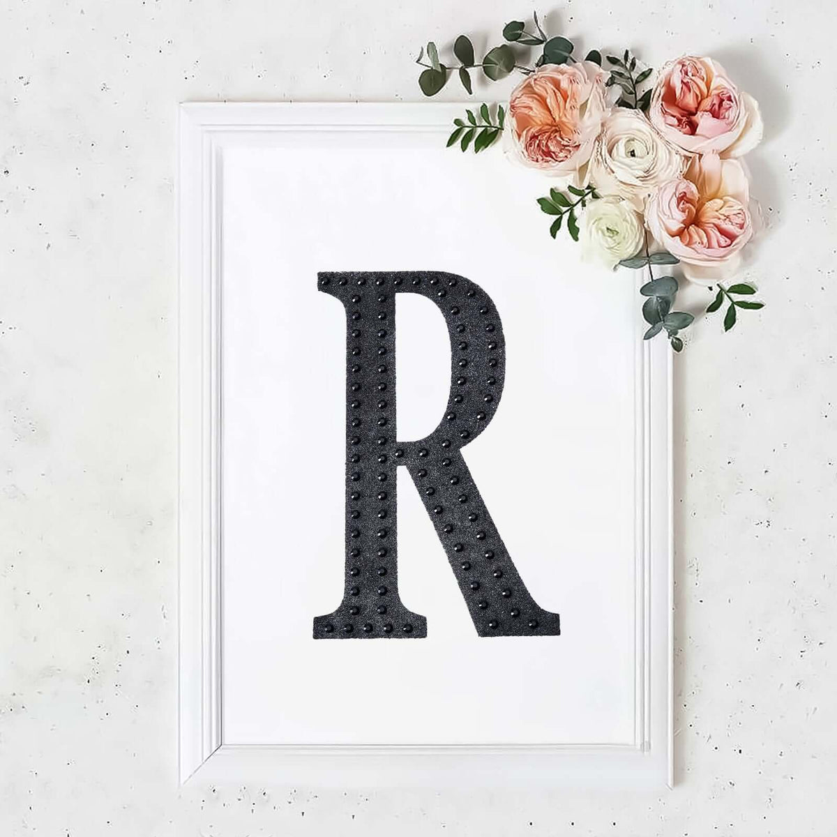 Decorative Rhinestone Alphabet "R" Letter Stickers, Glitter Adhesive Craft Letters Black DIY Sparkle Embellishments 8"