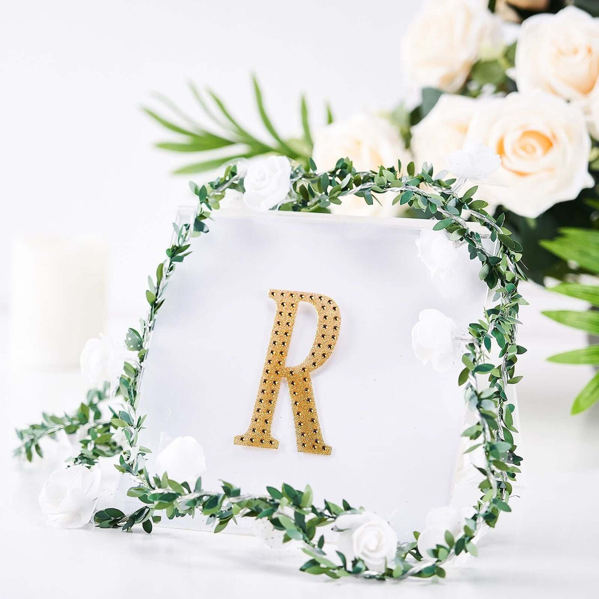 Decorative Rhinestone Alphabet "R" Letter Stickers, Glitter Adhesive Craft Letters Gold DIY Sparkle Embellishments 4"