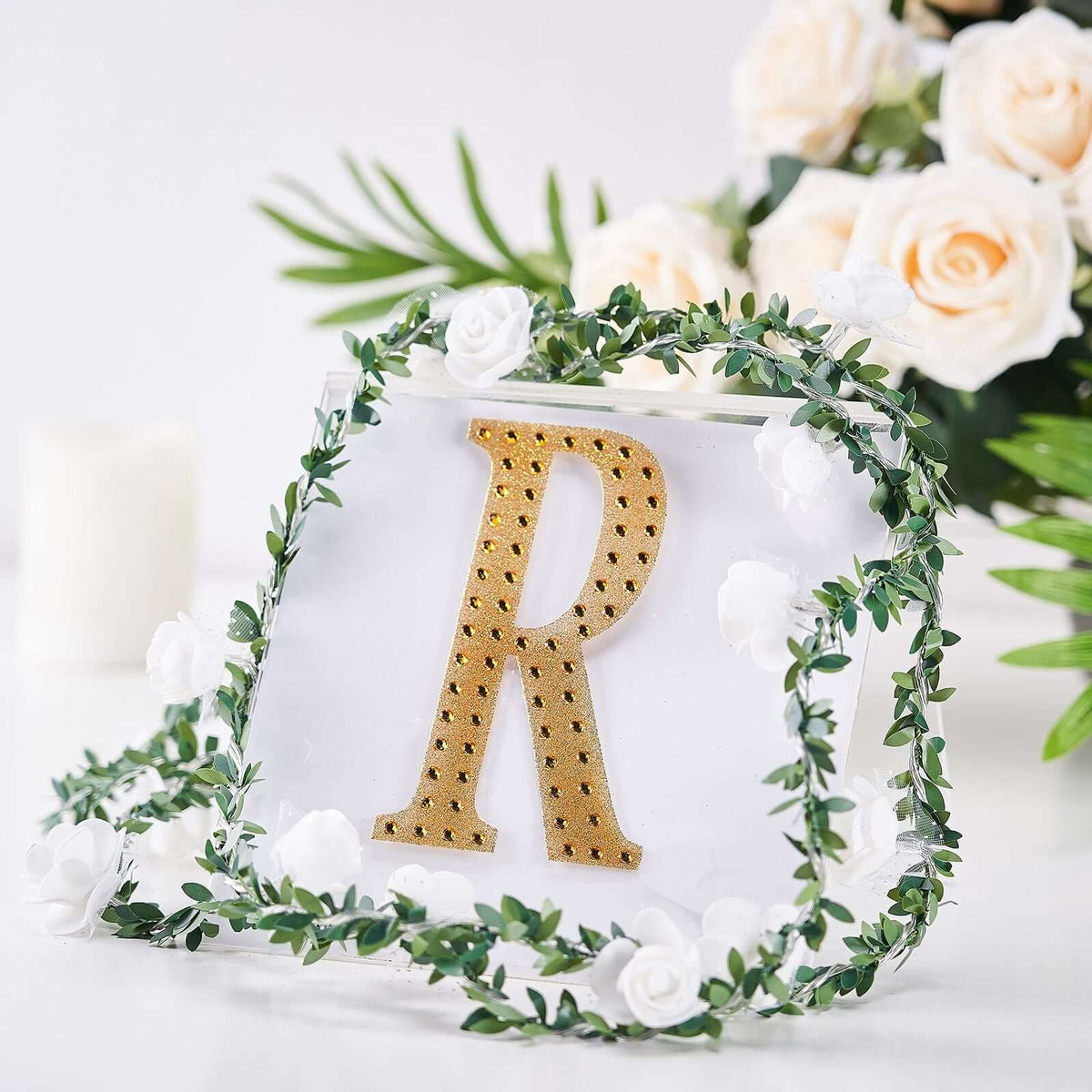 Decorative Rhinestone Alphabet "R" Letter Stickers, Glitter Adhesive Craft Letters Gold DIY Sparkle Embellishments 6"