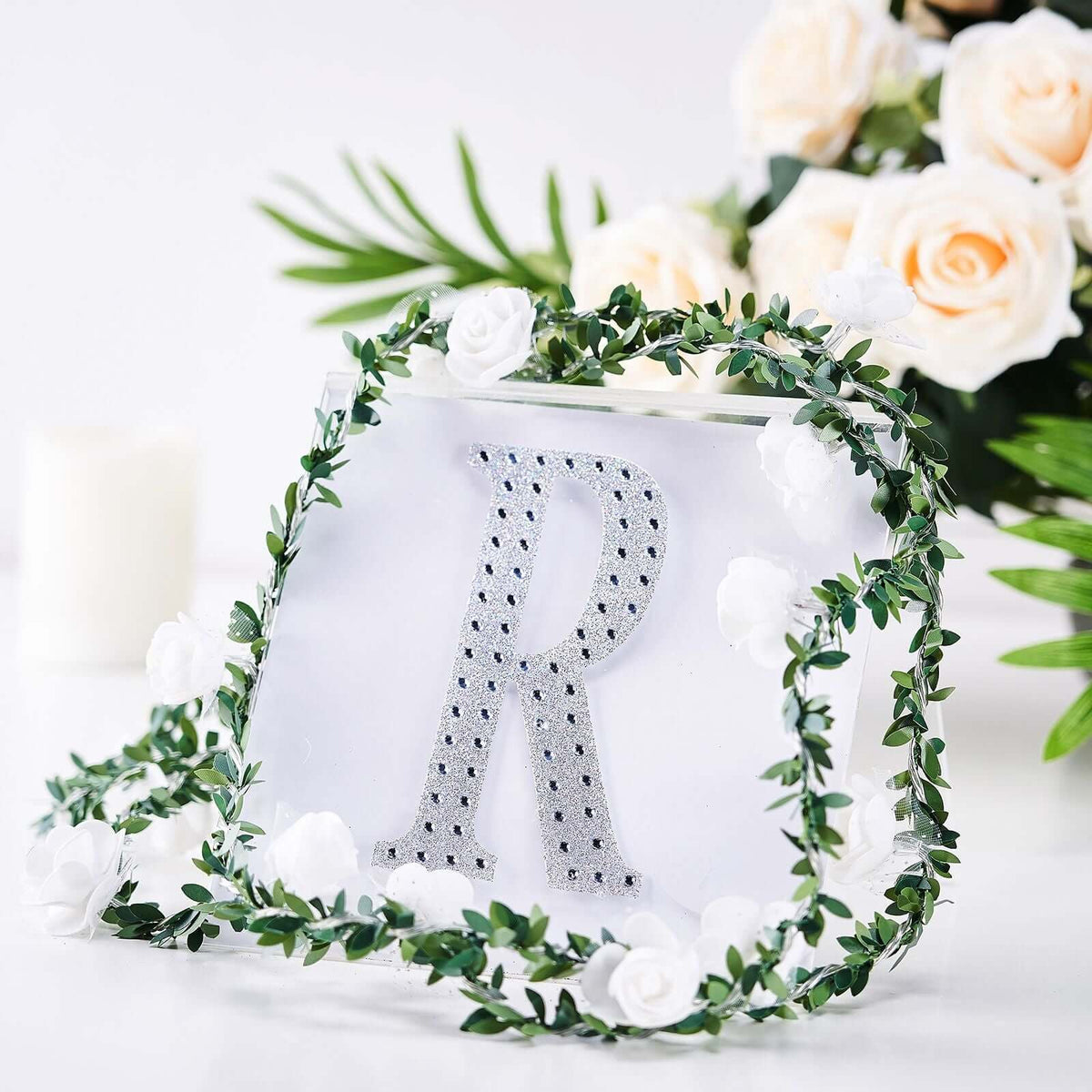 Decorative Rhinestone Alphabet "R" Letter Stickers, Glitter Adhesive Craft Letters Silver DIY Sparkle Embellishments 6"