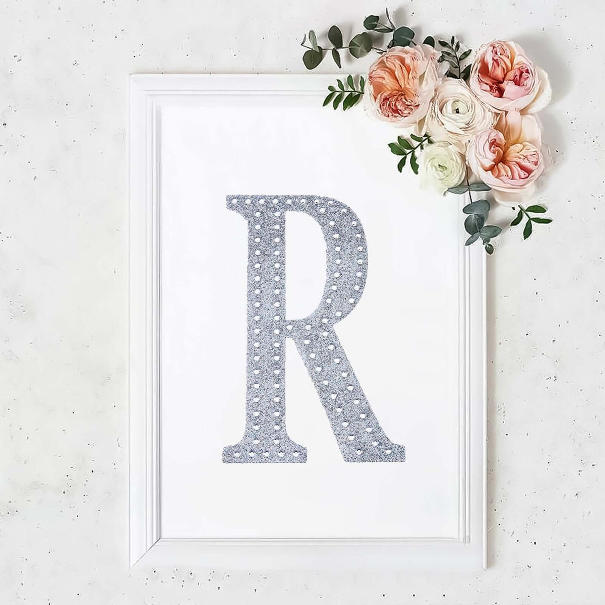 Decorative Rhinestone Alphabet "R" Letter Stickers, Glitter Adhesive Craft Letters Silver DIY Sparkle Embellishments 8"