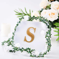 Decorative Rhinestone Alphabet "S" Letter Stickers, Glitter Adhesive Craft Letters Gold DIY Sparkle Embellishments 4"