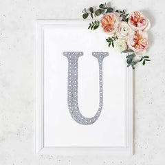 Decorative Rhinestone Alphabet "U" Letter Stickers, Glitter Adhesive Craft Letters Silver DIY Sparkle Embellishments 8"