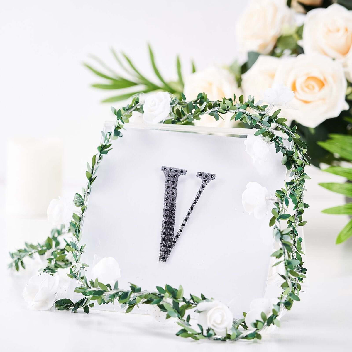 Decorative Rhinestone Alphabet "V" Letter Stickers, Glitter Adhesive Craft Letters Black DIY Sparkle Embellishments 4"