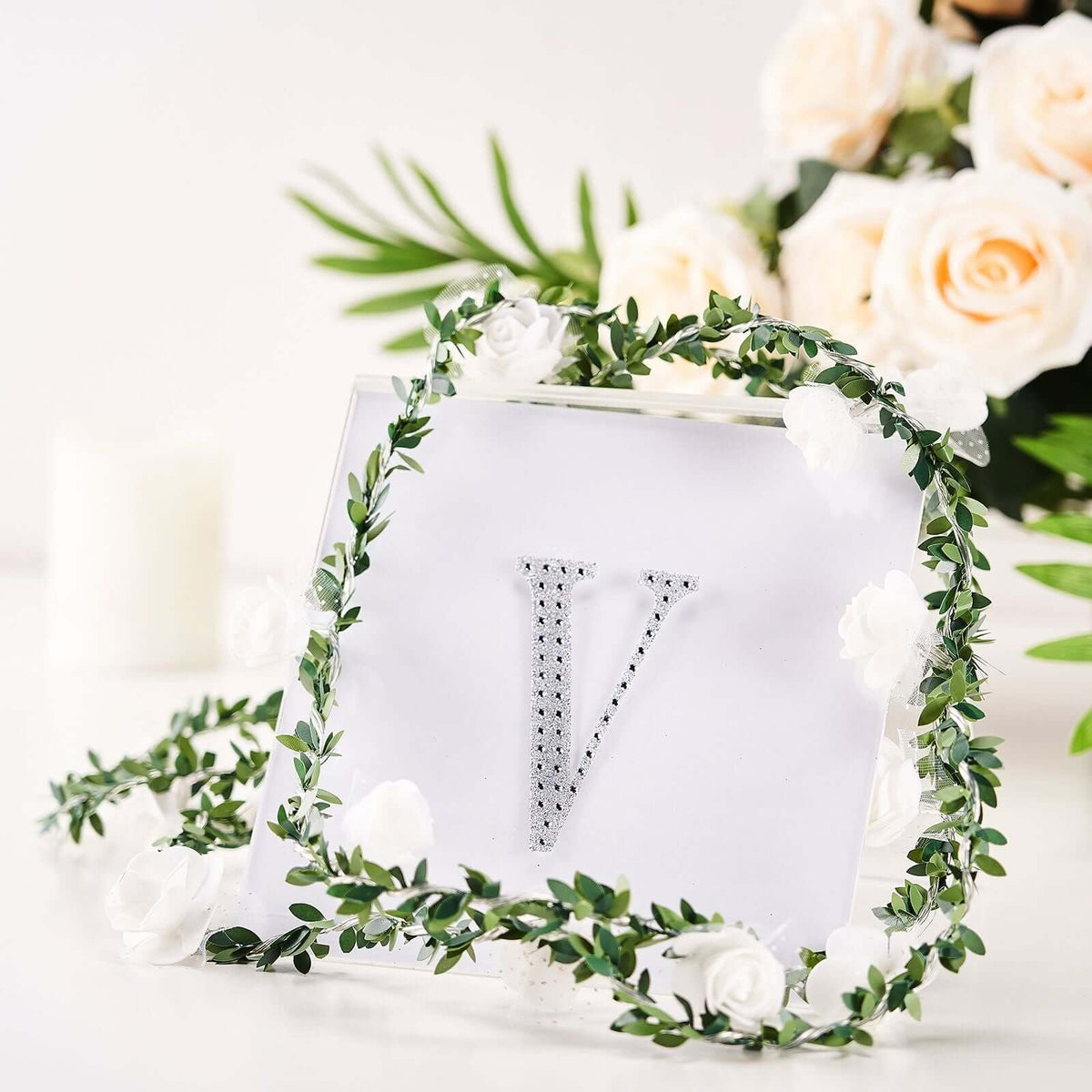 Decorative Rhinestone Alphabet "V" Letter Stickers, Glitter Adhesive Craft Letters Silver DIY Sparkle Embellishments 4"
