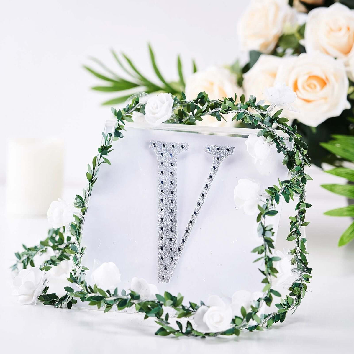 Decorative Rhinestone Alphabet "V" Letter Stickers, Glitter Adhesive Craft Letters Silver DIY Sparkle Embellishments 6"
