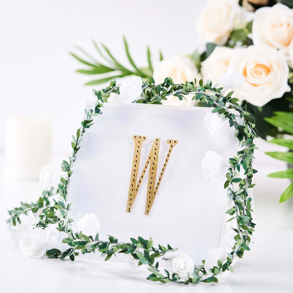 Decorative Rhinestone Alphabet "W" Letter Stickers, Glitter Adhesive Craft Letters Gold DIY Sparkle Embellishments 4"