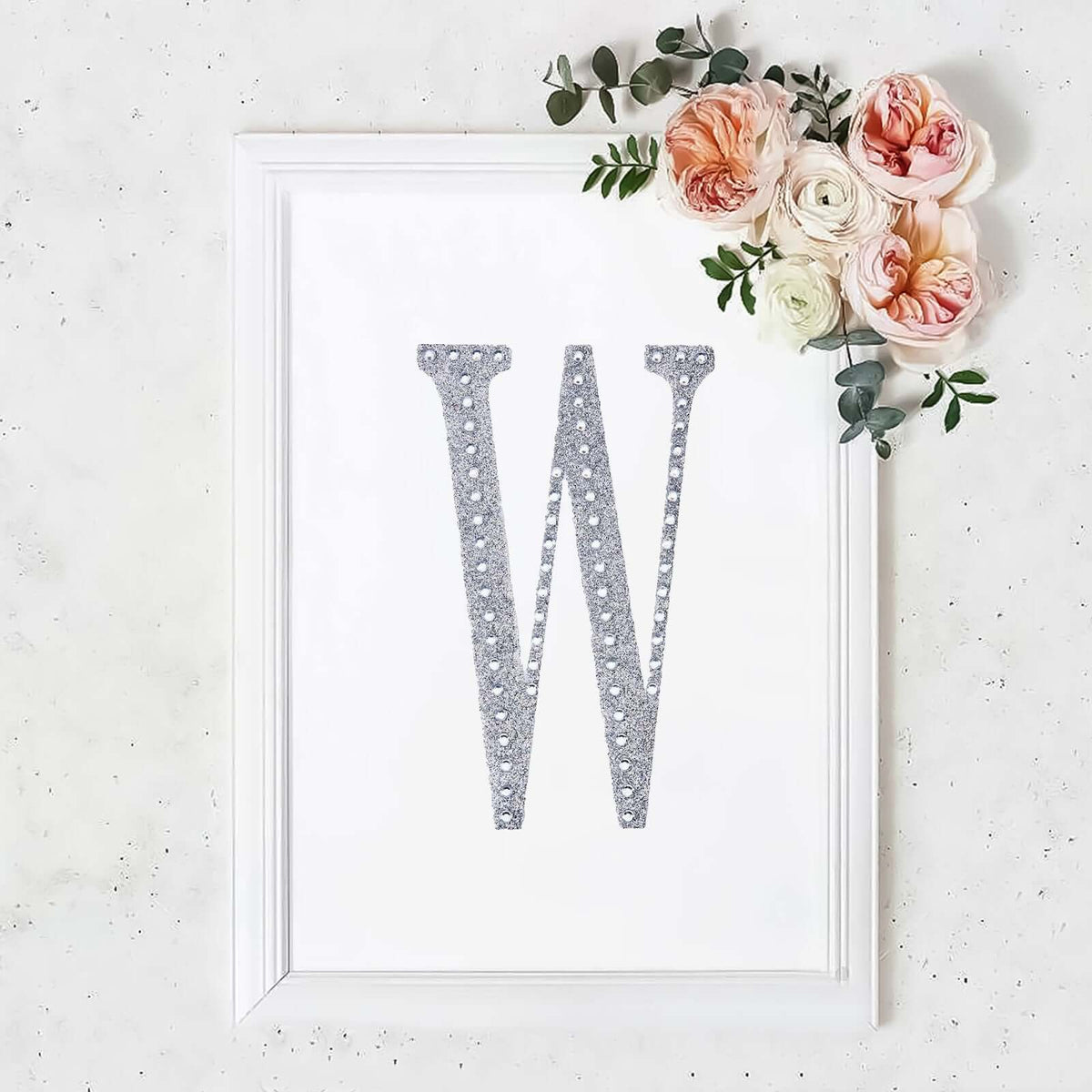 Decorative Rhinestone Alphabet "W" Letter Stickers, Glitter Adhesive Craft Letters Silver DIY Sparkle Embellishments 8"