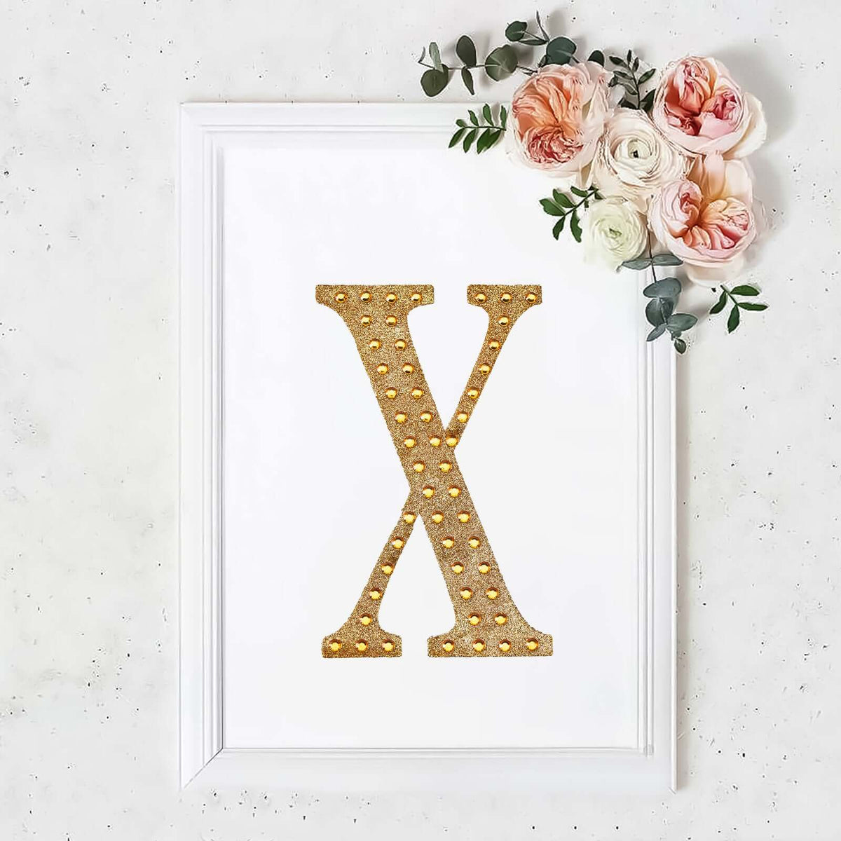 Decorative Rhinestone Alphabet "X" Letter Stickers, Glitter Adhesive Craft Letters Gold DIY Sparkle Embellishments 8"