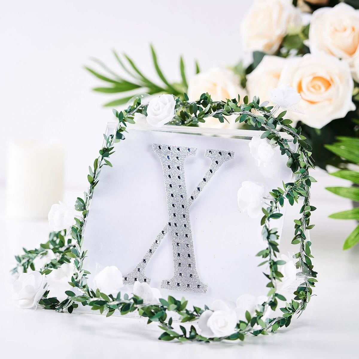 Decorative Rhinestone Alphabet "X" Letter Stickers, Glitter Adhesive Craft Letters Silver DIY Sparkle Embellishments 6"