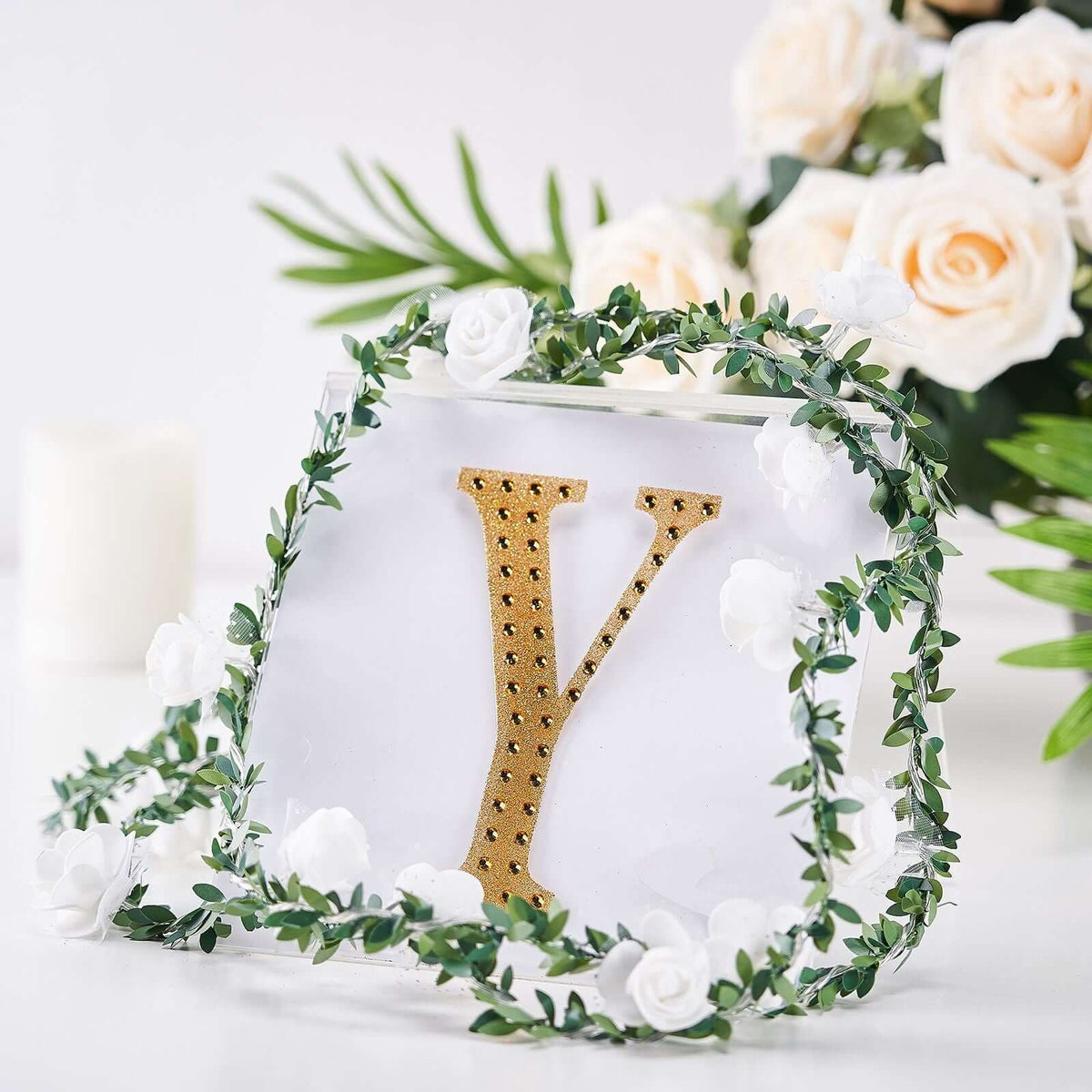 Decorative Rhinestone Alphabet "Y" Letter Stickers, Glitter Adhesive Craft Letters Gold DIY Sparkle Embellishments 6"