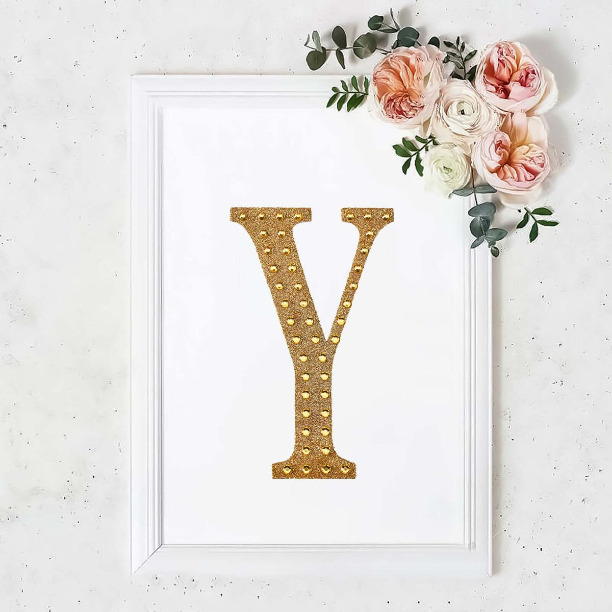 Decorative Rhinestone Alphabet "Y" Letter Stickers, Glitter Adhesive Craft Letters Gold DIY Sparkle Embellishments 8"