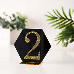 Decorative Rhinestone Number "2" Stickers, Glitter Adhesive Craft Numbers Gold DIY Sparkle Embellishments 4"