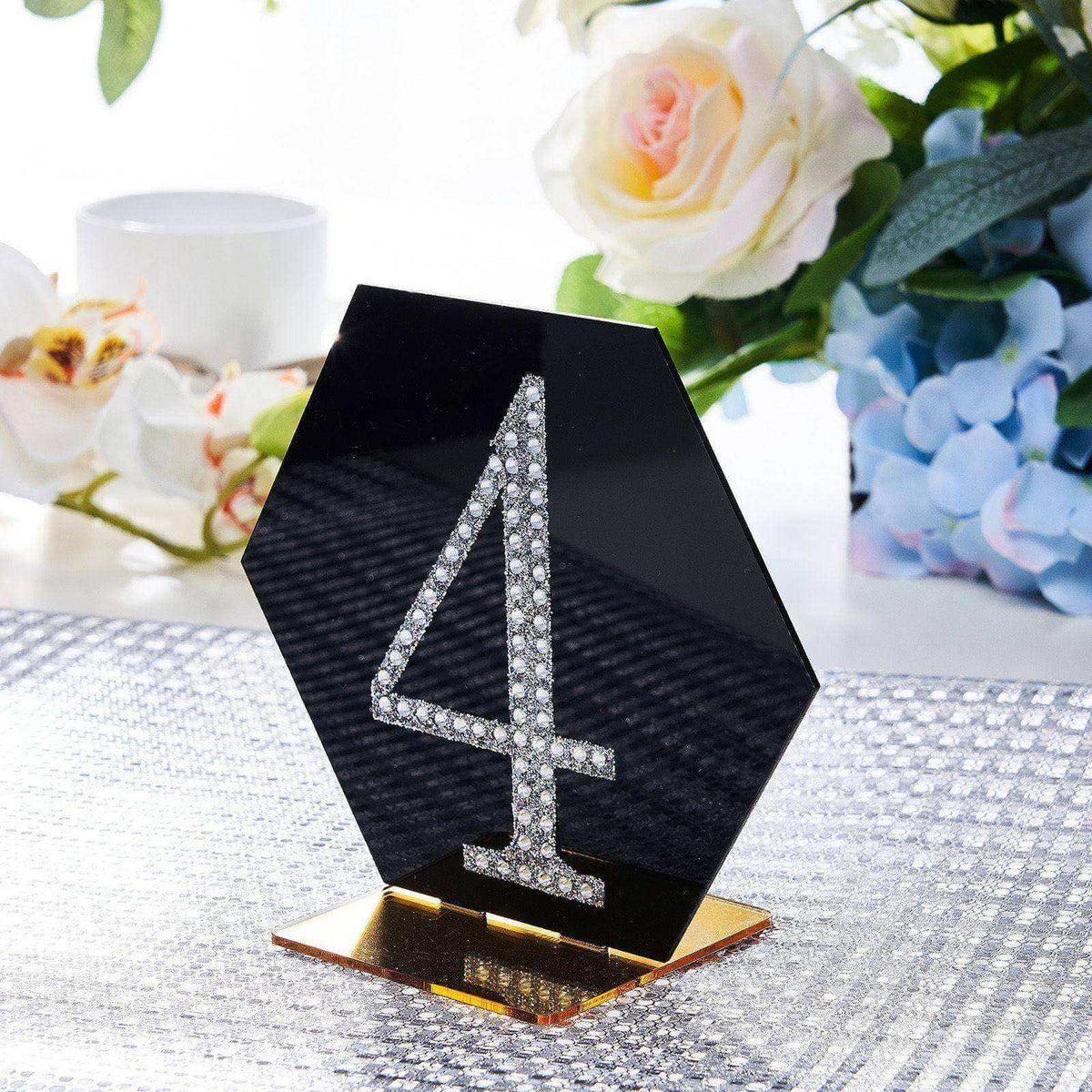 Decorative Rhinestone Number "4" Stickers, Glitter Adhesive Craft Numbers Silver DIY Sparkle Embellishments 4"
