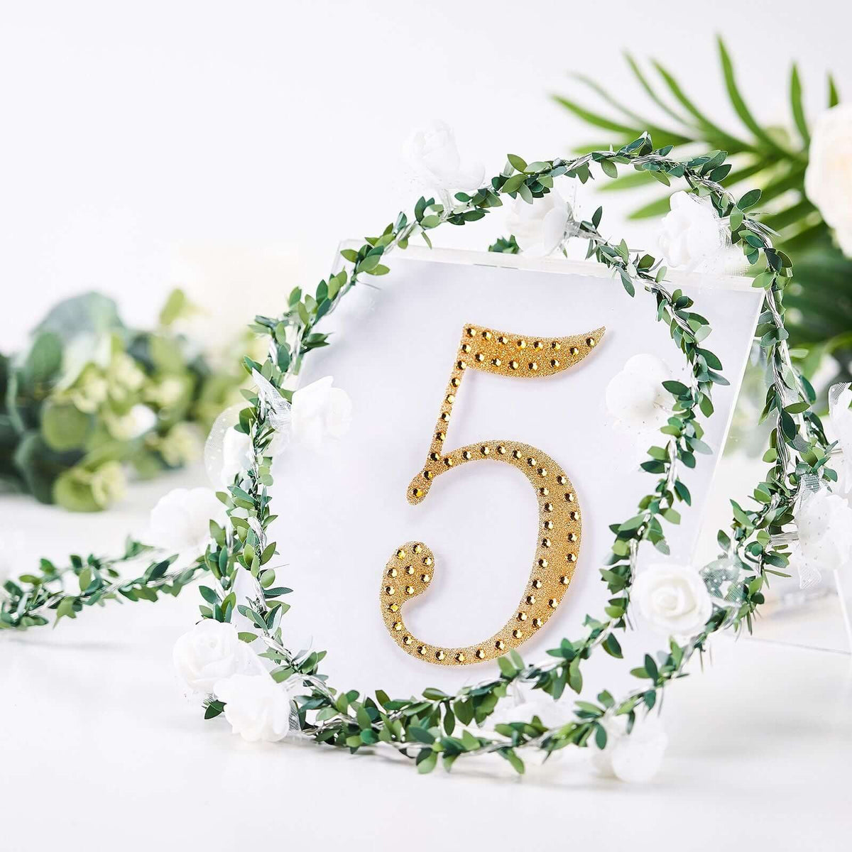 Decorative Rhinestone Number "5" Stickers, Glitter Adhesive Craft Numbers Gold DIY Sparkle Embellishments 6"