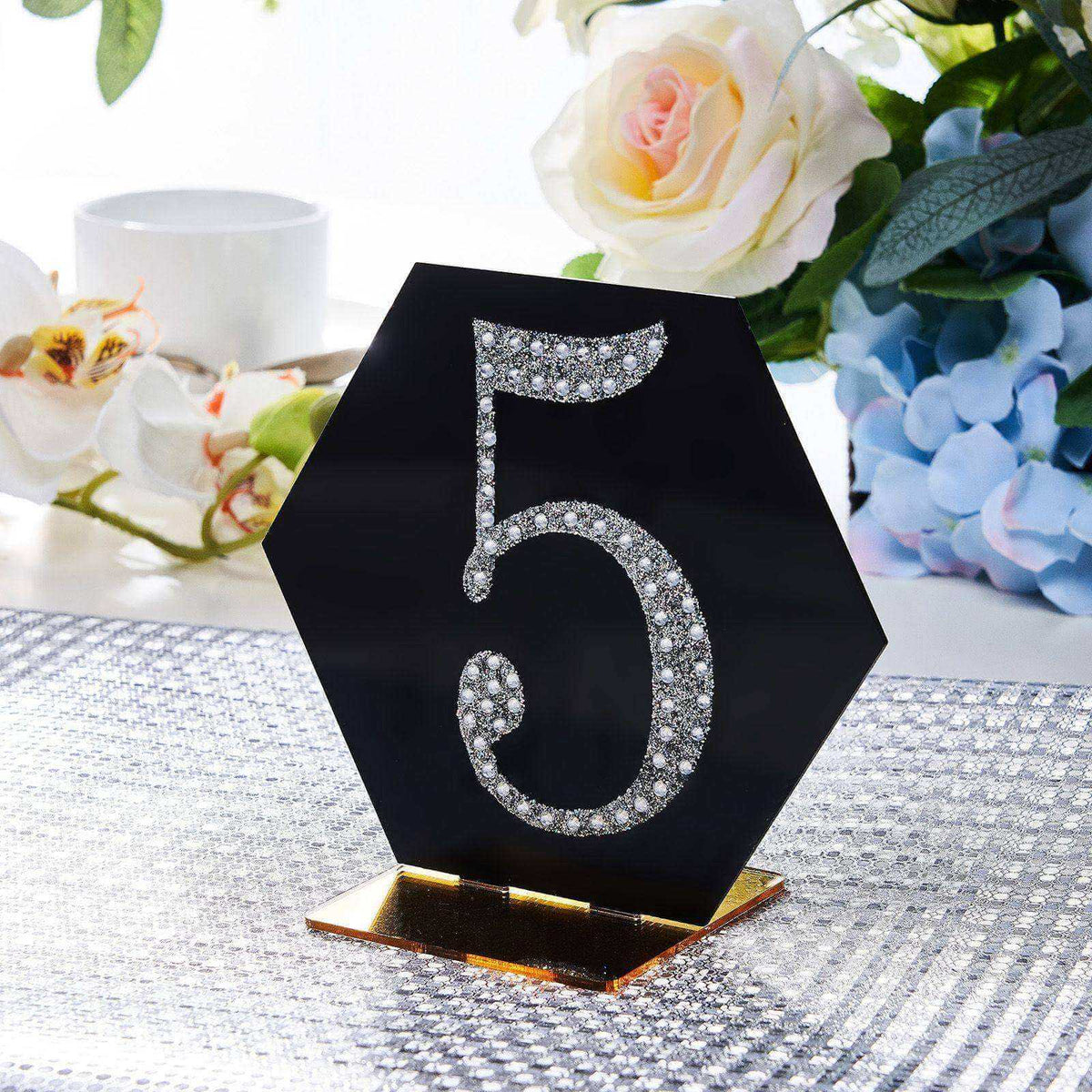 Decorative Rhinestone Number "5" Stickers, Glitter Adhesive Craft Numbers Silver DIY Sparkle Embellishments 4"