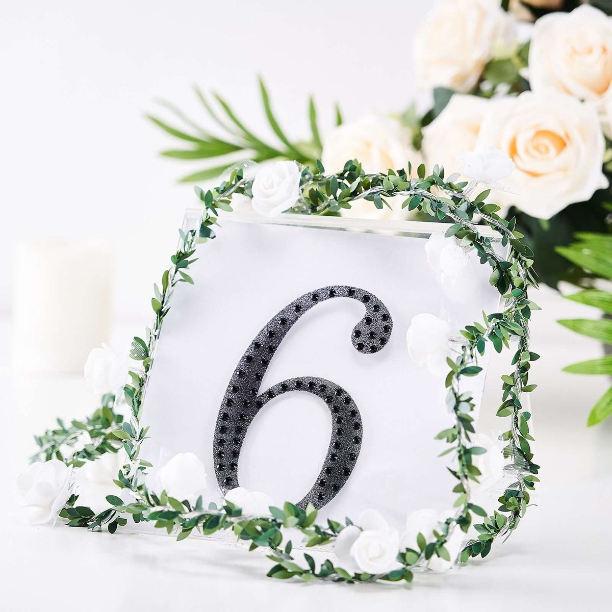 Decorative Rhinestone Number "6" Stickers, Glitter Adhesive Craft Numbers Black DIY Sparkle Embellishments 6"