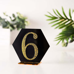 Decorative Rhinestone Number "6" Stickers, Glitter Adhesive Craft Numbers Gold DIY Sparkle Embellishments 4"
