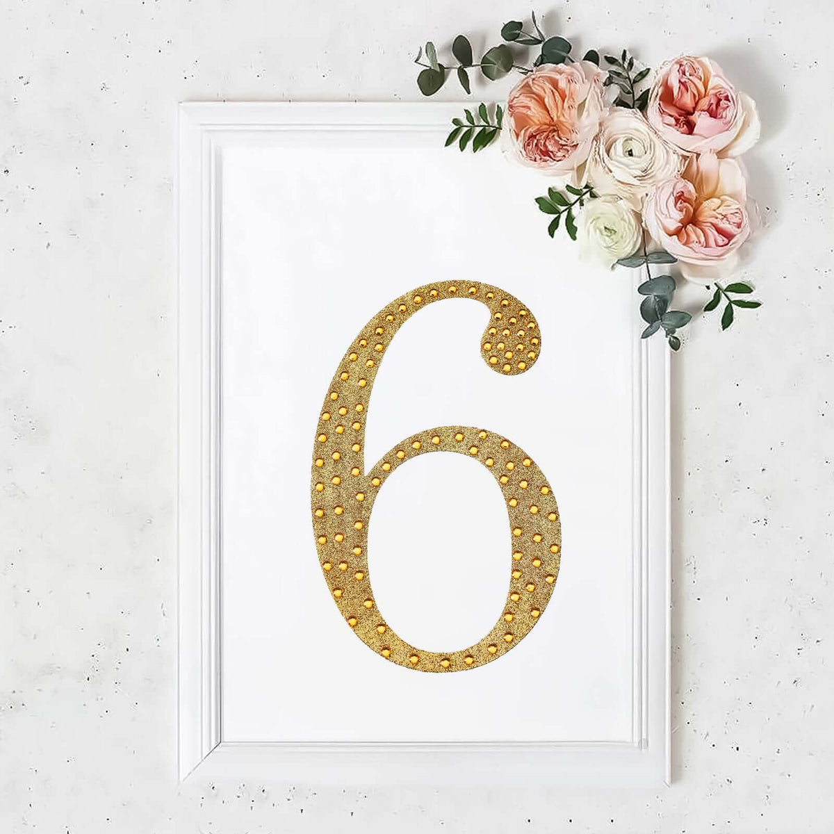 Decorative Rhinestone Number "6" Stickers, Glitter Adhesive Craft Numbers Gold DIY Sparkle Embellishments 8"