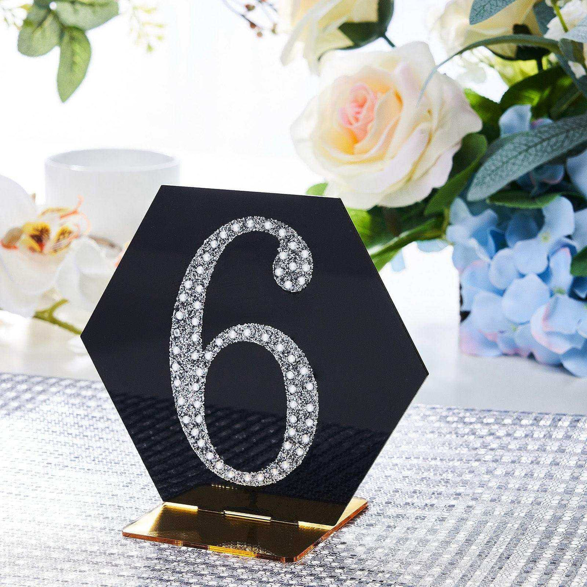 Decorative Rhinestone Number "6" Stickers, Glitter Adhesive Craft Numbers Silver DIY Sparkle Embellishments 4"