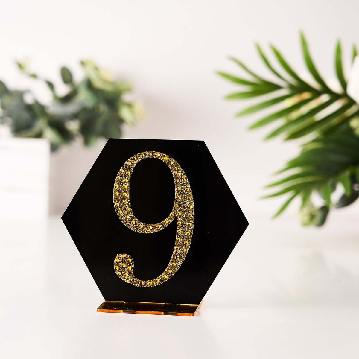Decorative Rhinestone Number "9" Stickers, Glitter Adhesive Craft Numbers Gold DIY Sparkle Embellishments 4"