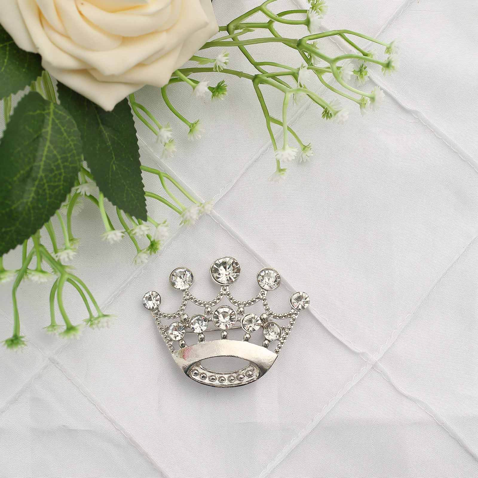 Rhinestone Metal Crown Sash Band Buckle Silver - Glittering Tiara Accent 2"