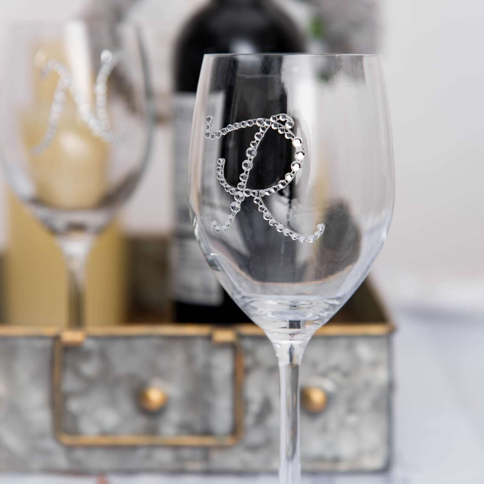 12 Pack 1.5" Clear Rhinestone Monogram Letter Jewel Sticker Self Adhesive DIY Diamond Decor - O