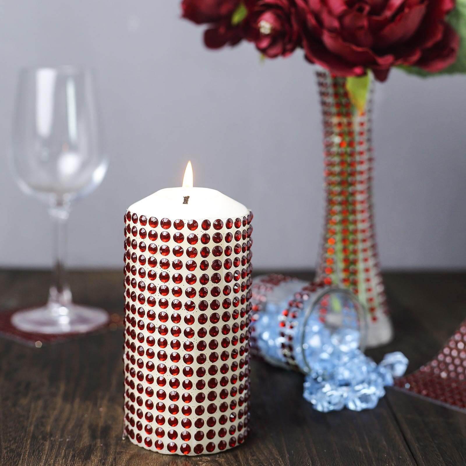 21”x11" Red Self Adhesive Rhinestone Diamond Sticker Wrap Sheets, DIY Craft Gem Stickers