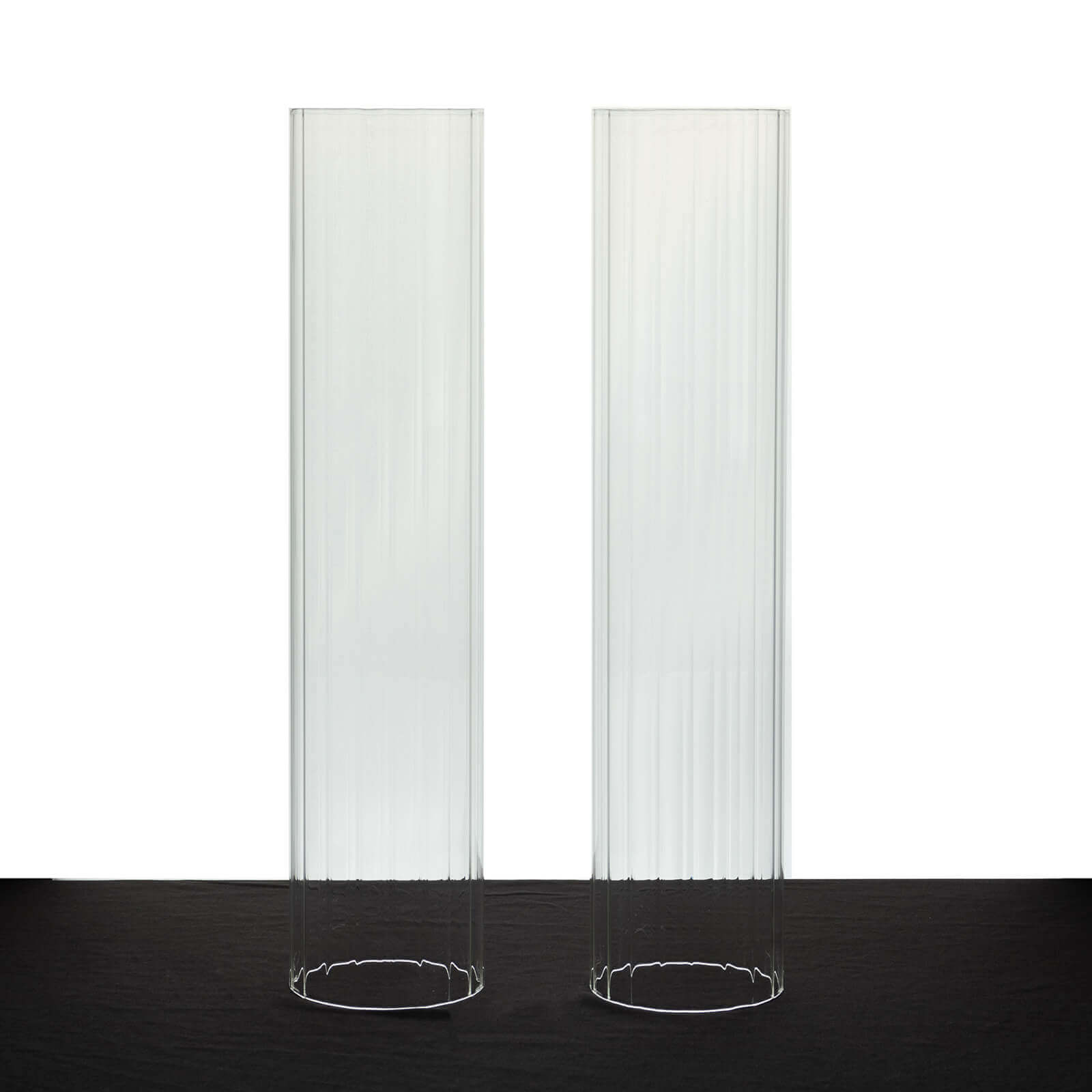 2-Pack Clear Ribbed Glass Hurricane Shades Open End Design - Stylish Candelabra Pillar Candle Holder Table Centerpiece 18"