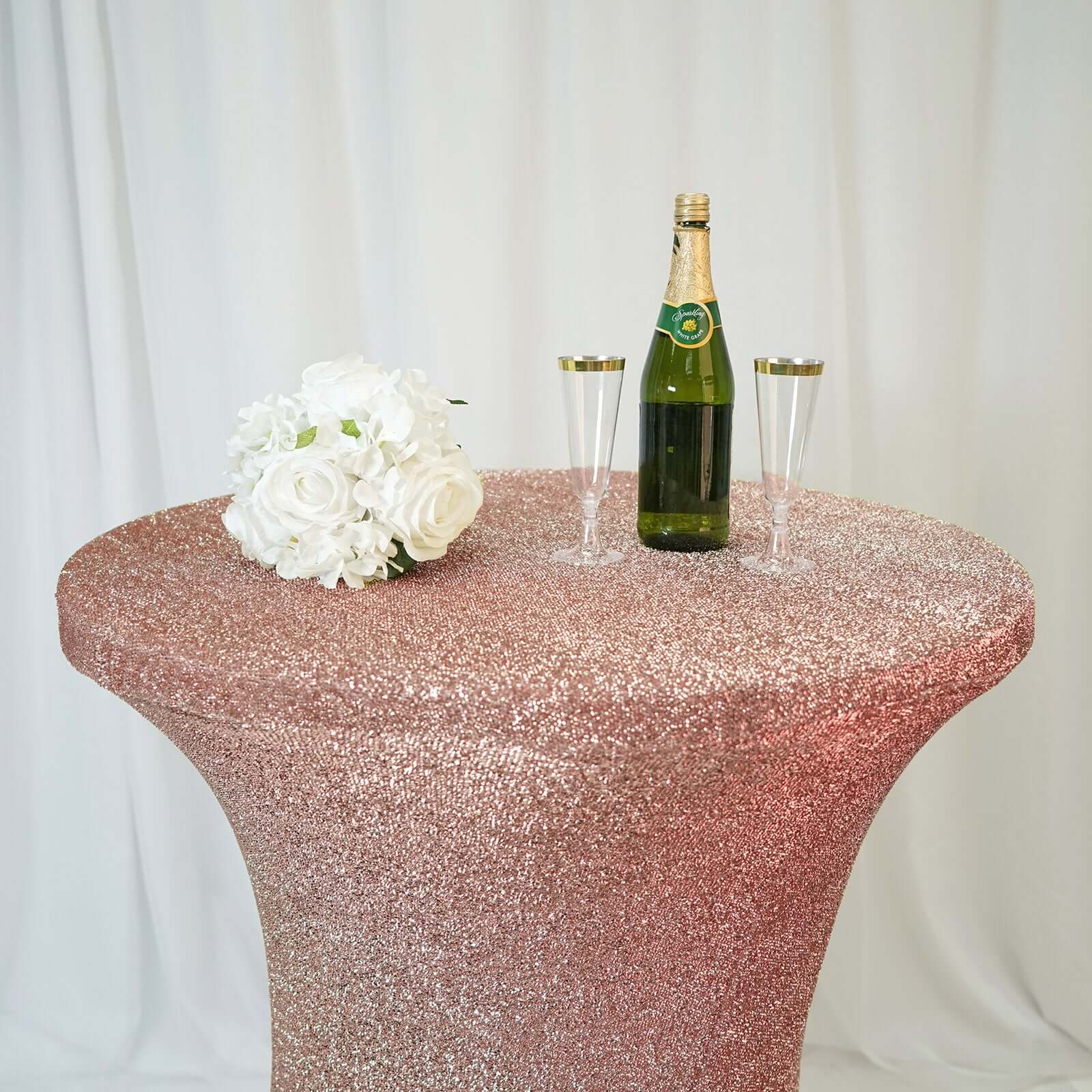 Metallic Spandex 36" Fitted Glitter Round Cocktail Table Cover Rose Gold - Stretch Fit for High Top Tables
