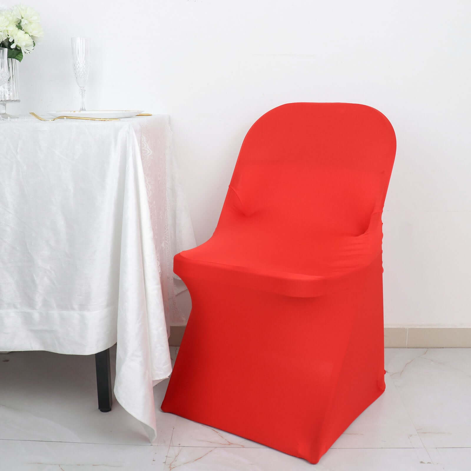 Spandex Chair Cover Red for Folding Chairs - Durable Stretch Fitted Slipcover with Satin Rosette Design