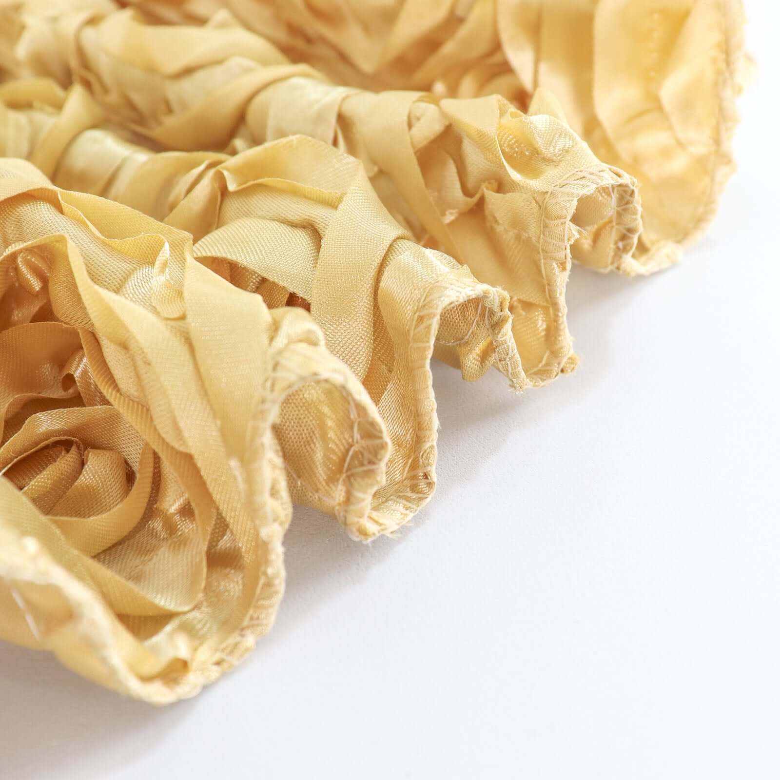 Satin 120" Round Tablecloth Champagne - Grandiose 3D Rosette with Seamless Finish Table Cover
