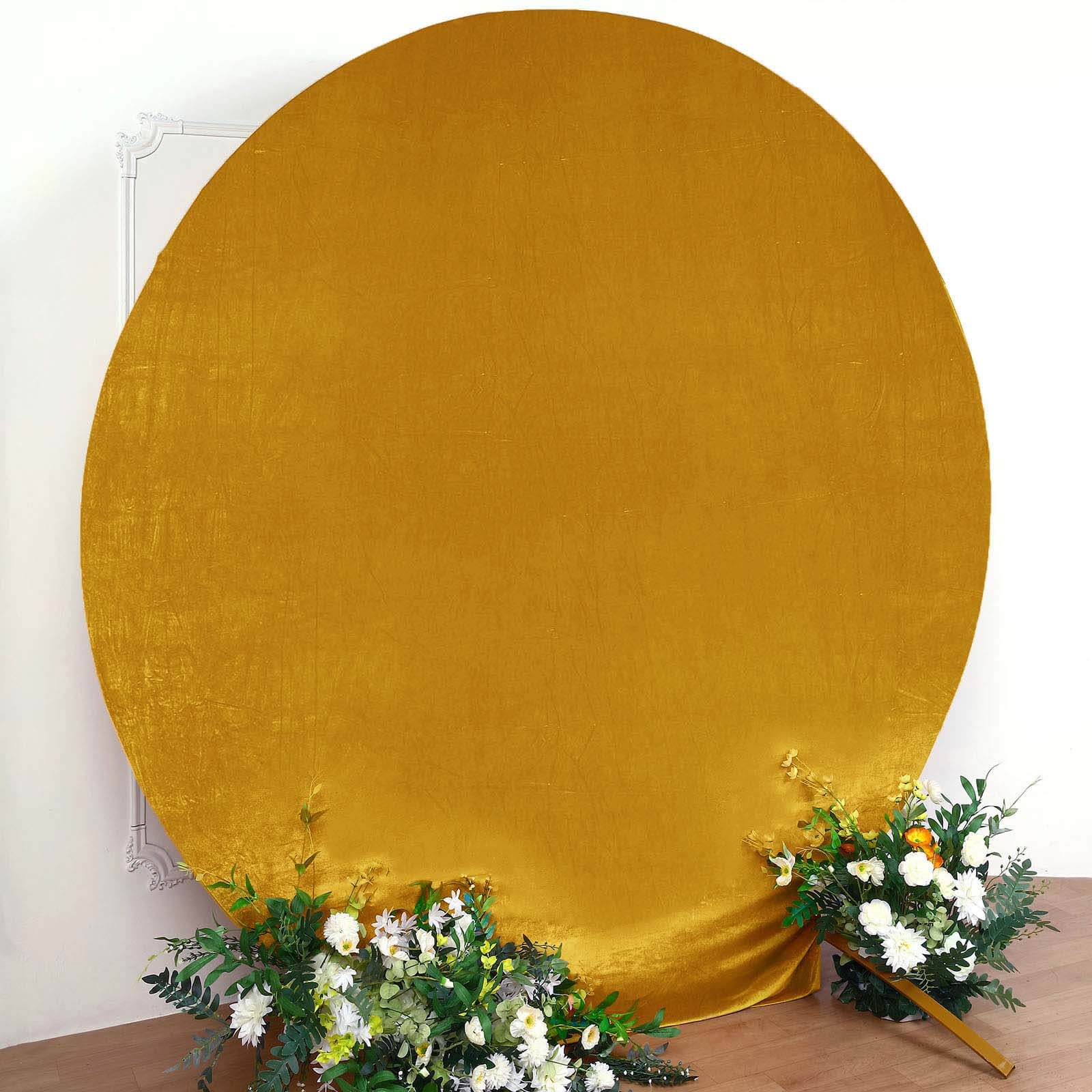 7.5ft Metallic Gold Soft Velvet Fitted Round Event Party Backdrop Cover