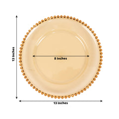 6-Pack Acrylic Round Charger Plates 13" in Amber Gold with Beaded Rim, Decorative Dinner Party Charger Tableware