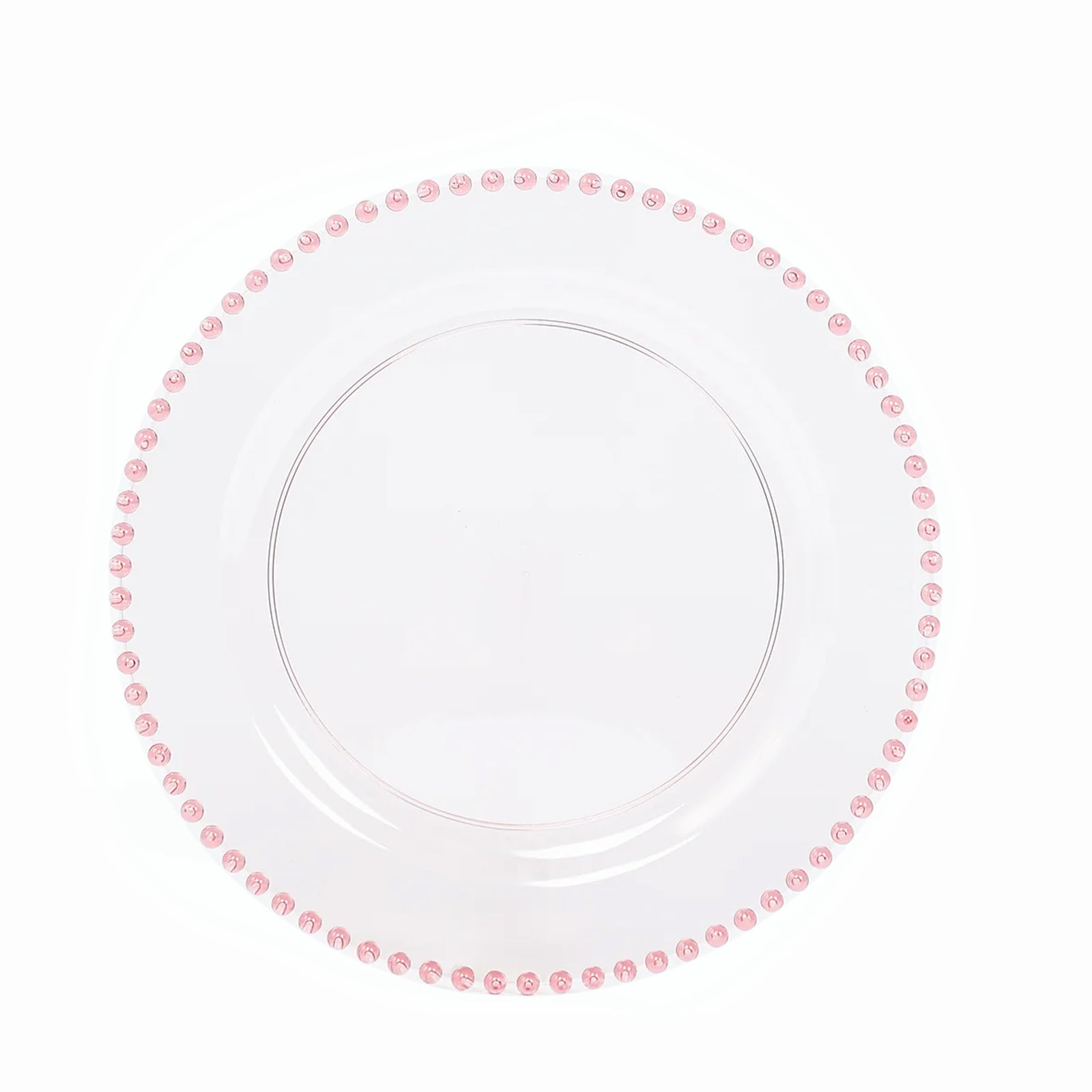 10-Pack Plastic 10" Round Dinner Plates in Transparent Blush with Beaded Rim - Disposable Party Plates for Banquets & Festive Occasions