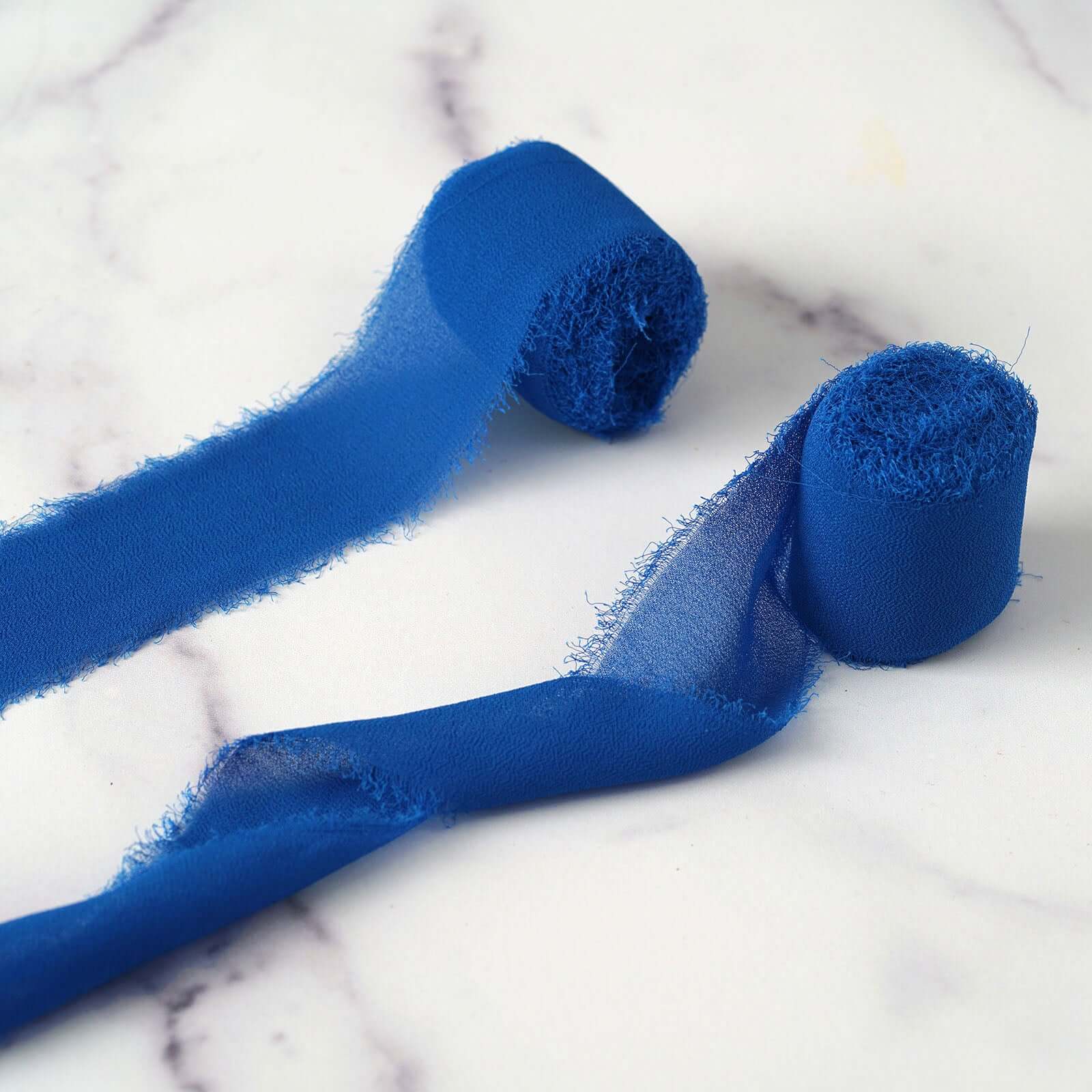 2 Pack 6yd Royal Blue Silk-Like Chiffon Linen Ribbon Roll For Bouquets, Wedding Invitations Gift Wrapping